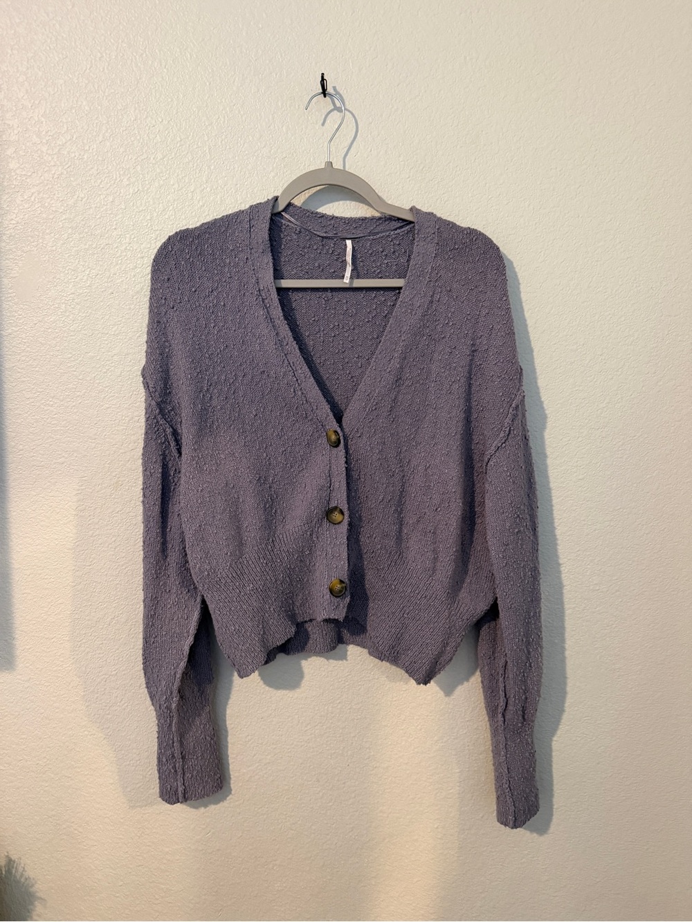 Free People Lavender Cropped Button Front Cardigan